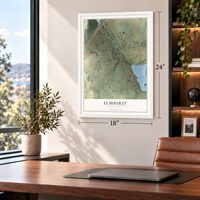 Elmhurst, Pennsylvania map, 18 x 24 inch print in a white frame in a home office