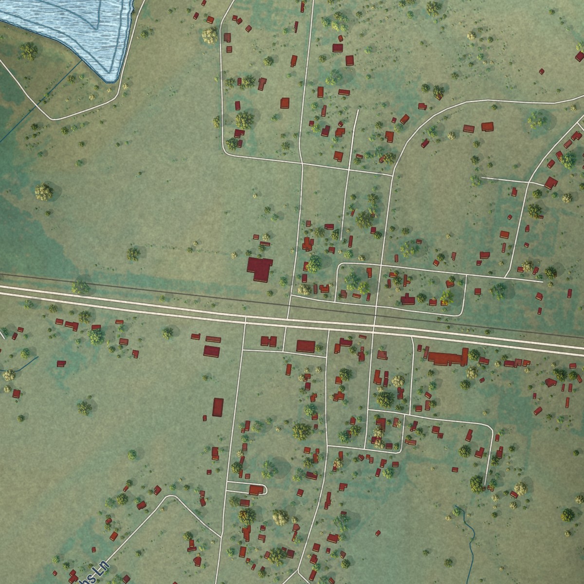 Second close-up of the map of Elmo, Texas print showing more streets and buildings