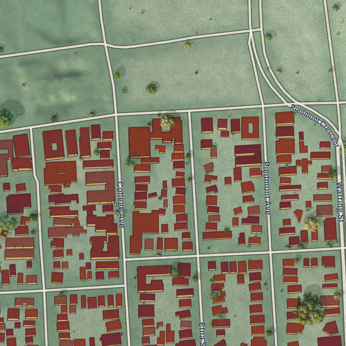 Second close-up of the map of Elmwood, California print showing more streets and buildings