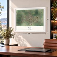 Elsa, Texas map, 18 x 24 inch print in a white frame in a home office