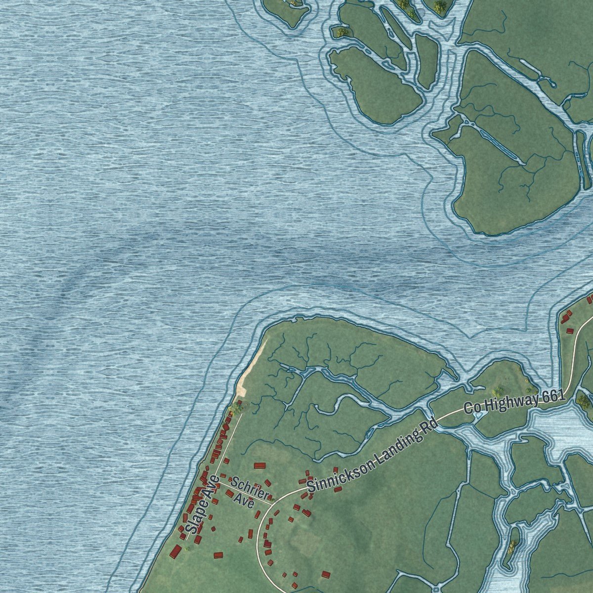 Second close-up of the map of Elsinboro, New Jersey print showing more streets and buildings