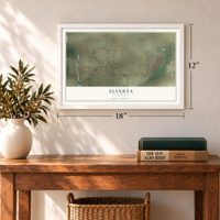Elverta, California map, 12 x 18 inch print in a white frame in an entryway