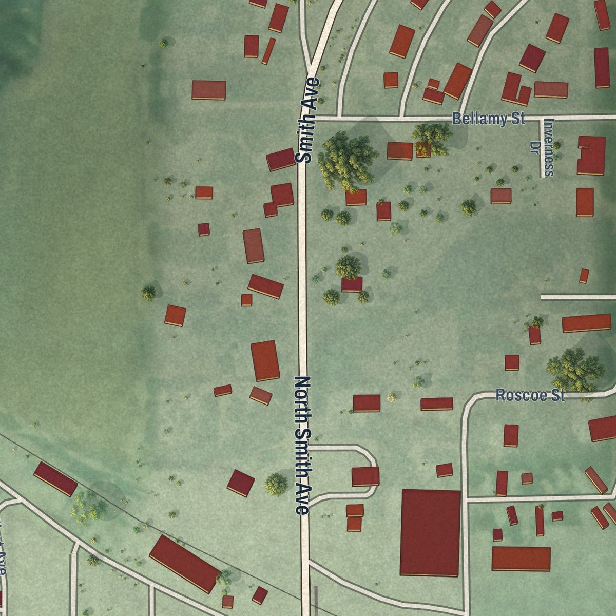 Second close-up of the map of Elwood, Nebraska print showing more streets and buildings