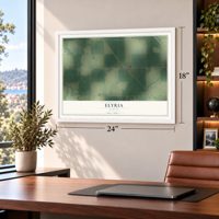 Elyria, Kansas map, 18 x 24 inch print in a white frame in a home office