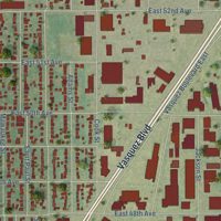Second close-up of the map of Elyria Swansea, Colorado print showing more streets and buildings