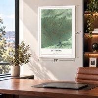 Elysburg, Pennsylvania map, 18 x 24 inch print in a white frame in a home office
