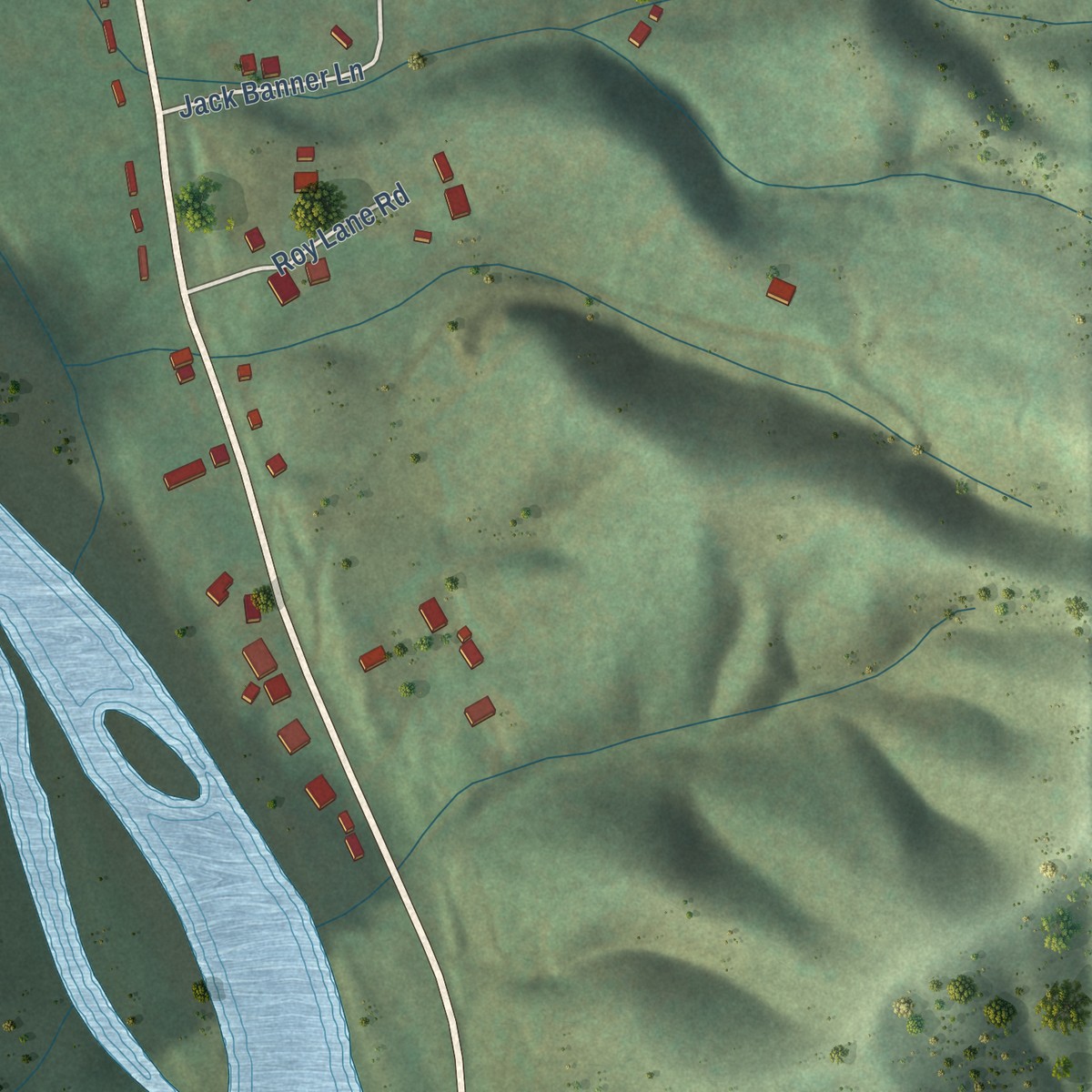 Second close-up of the map of Embreeville, Tennessee print showing more streets and buildings