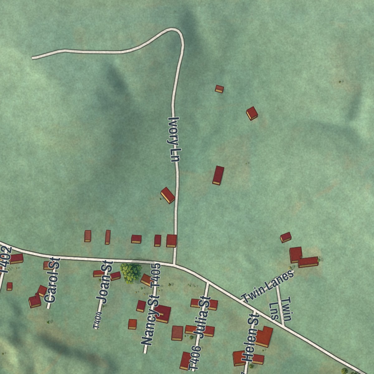Second close-up of the map of Emeigh, Pennsylvania print showing more streets and buildings