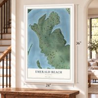 Emerald Beach, Missouri map, 24 x 36 inch print in a white frame by a staircase