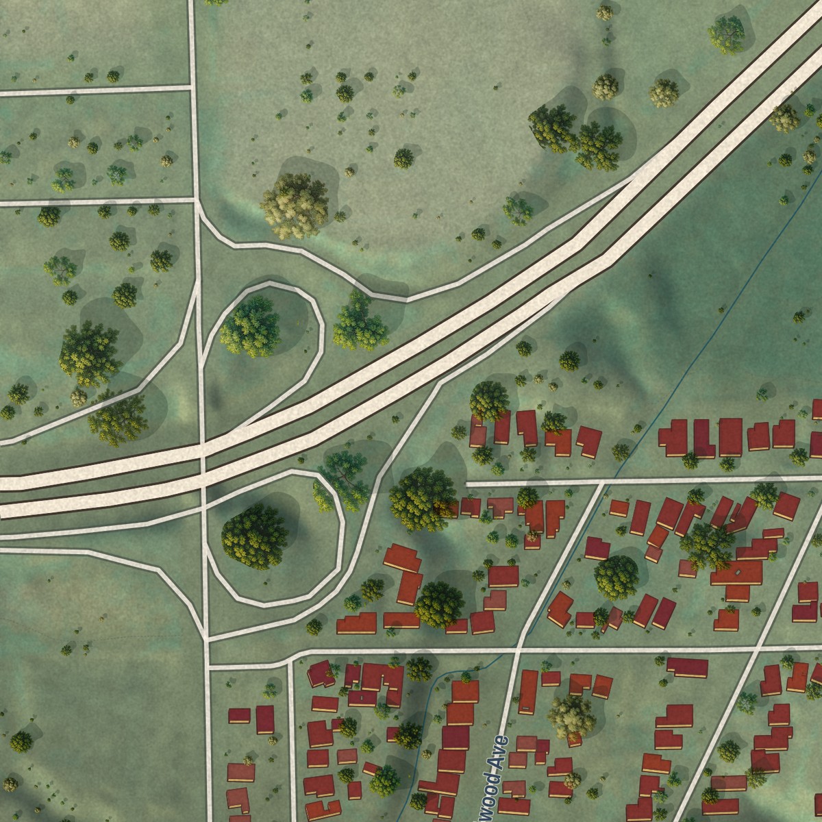 Second close-up of the map of Emerald Hills, California print showing more streets and buildings