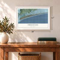 Emerald Isle, North Carolina map, 12 x 18 inch print in a white frame in an entryway