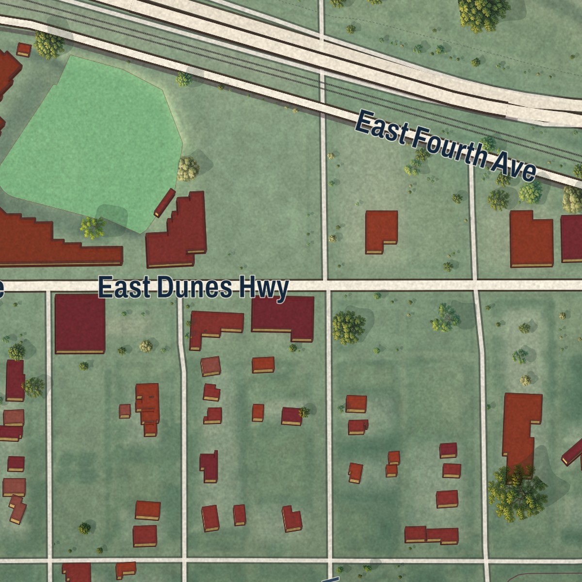 Second close-up of the map of Emerson, Indiana print showing more streets and buildings
