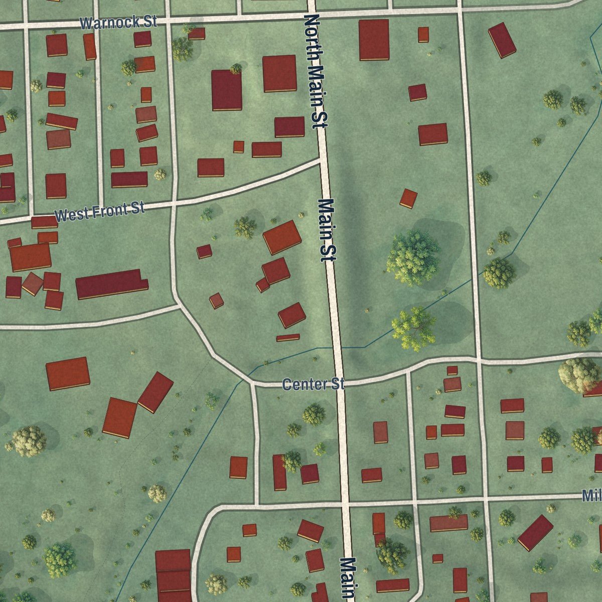Second close-up of the map of Emerson, Nebraska print showing more streets and buildings