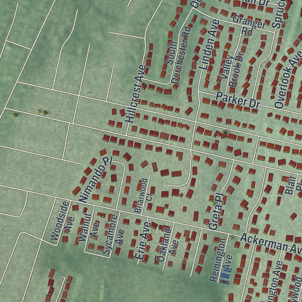 Second close-up of the map of Emerson, New Jersey print showing more streets and buildings