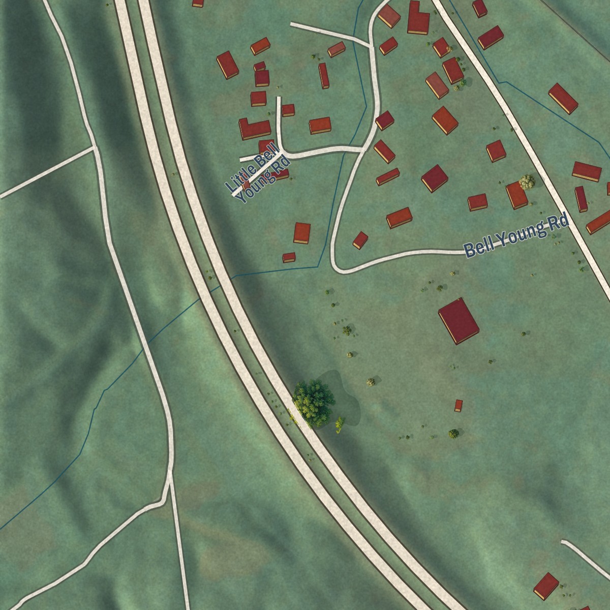 Second close-up of the map of Emlyn, Kentucky print showing more streets and buildings
