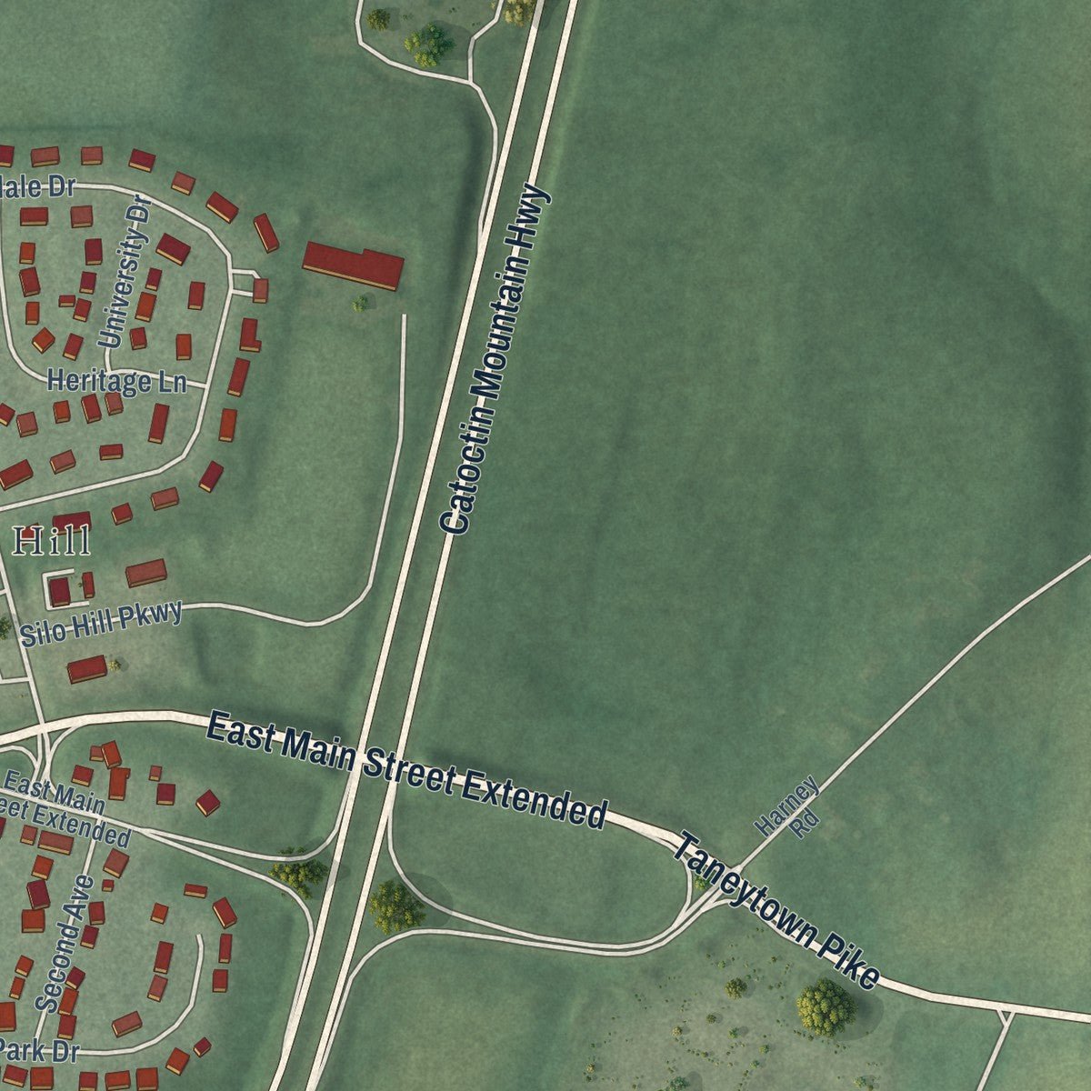 Second close-up of the map of Emmitsburg, Maryland print showing more streets and buildings