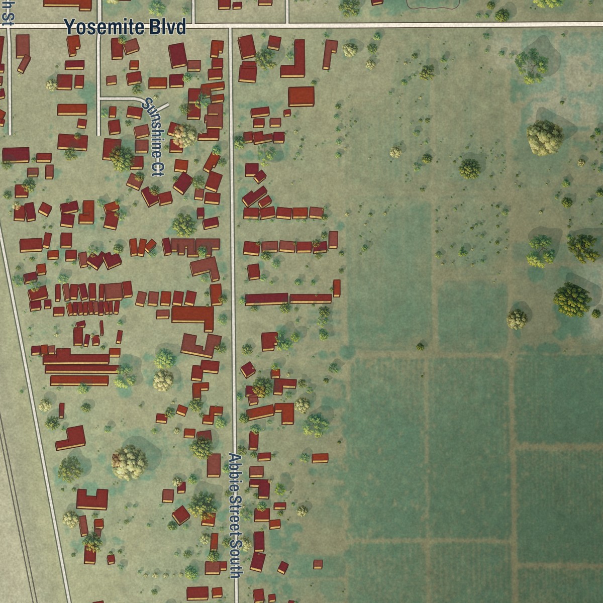 Second close-up of the map of Empire, California print showing more streets and buildings