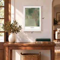 Empire, California map, 12 x 18 inch print in a white frame in an entryway