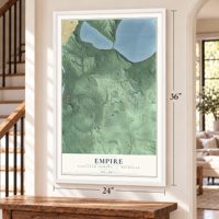 Empire, Leelanau County, Michigan map, 24 x 36 inch print in a white frame by a staircase