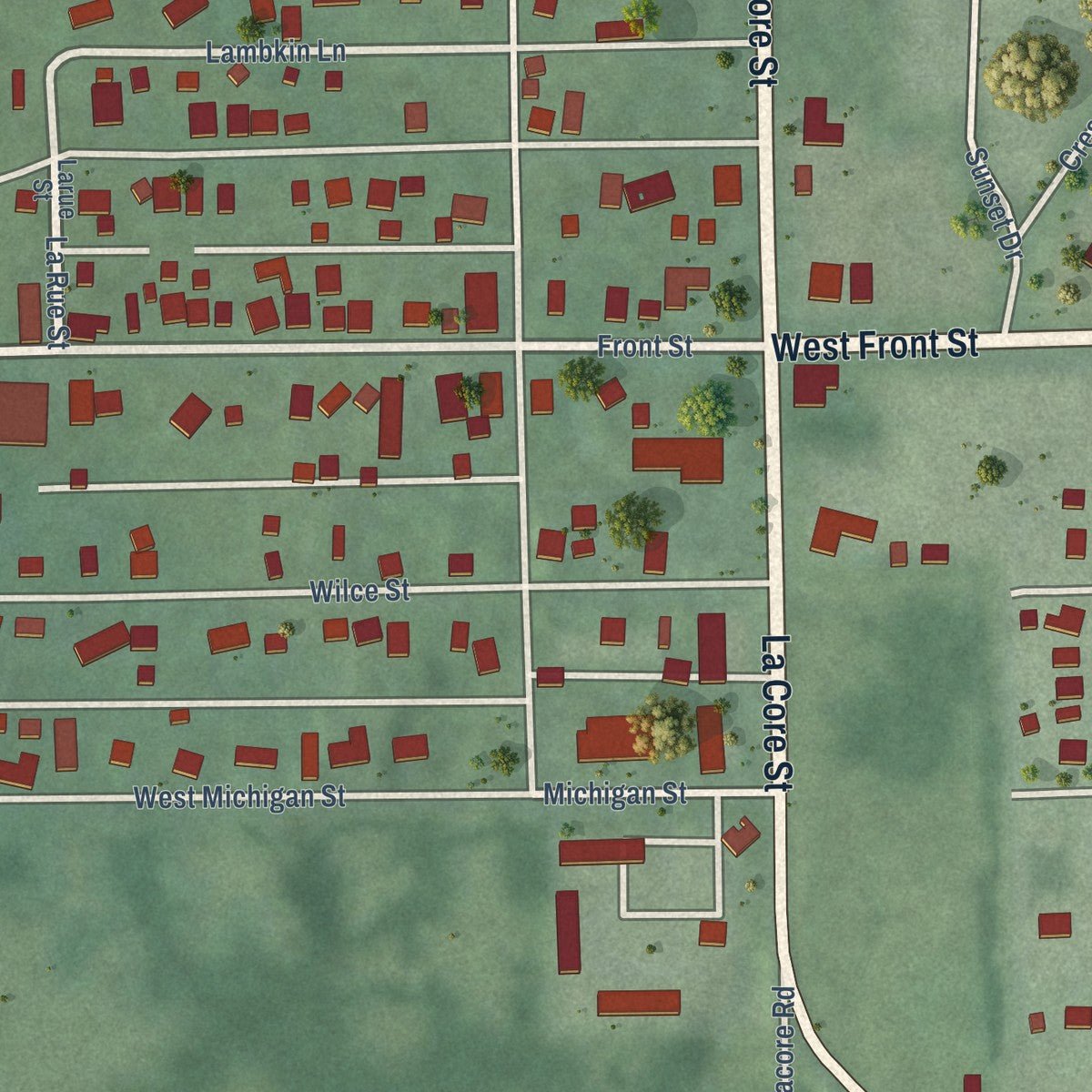 Second close-up of the map of Empire, Michigan print showing more streets and buildings
