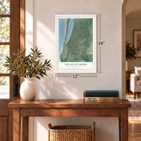Empire, Michigan map, 12 x 18 inch print in a white frame in an entryway