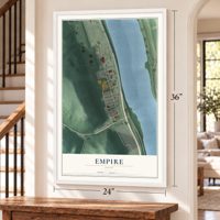 Empire, Ohio map, 24 x 36 inch print in a white frame by a staircase