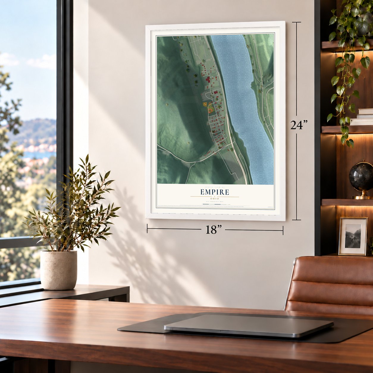 Empire, Ohio map, 18 x 24 inch print in a white frame in a home office