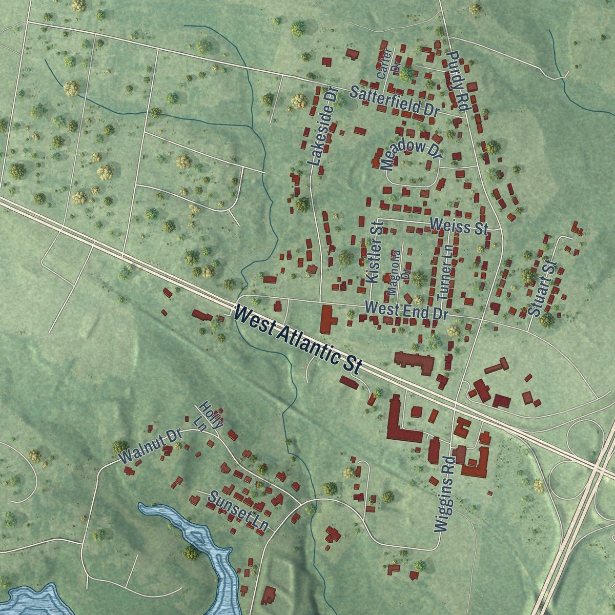 Second close-up of the map of Emporia, Virginia print showing more streets and buildings
