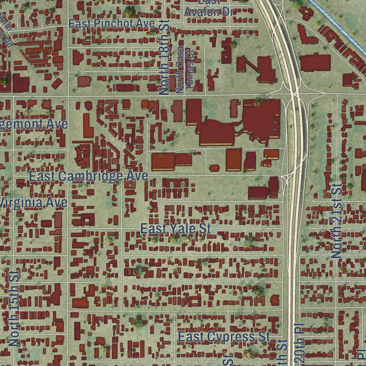 Second close-up of the map of Encanto, Arizona print showing more streets and buildings