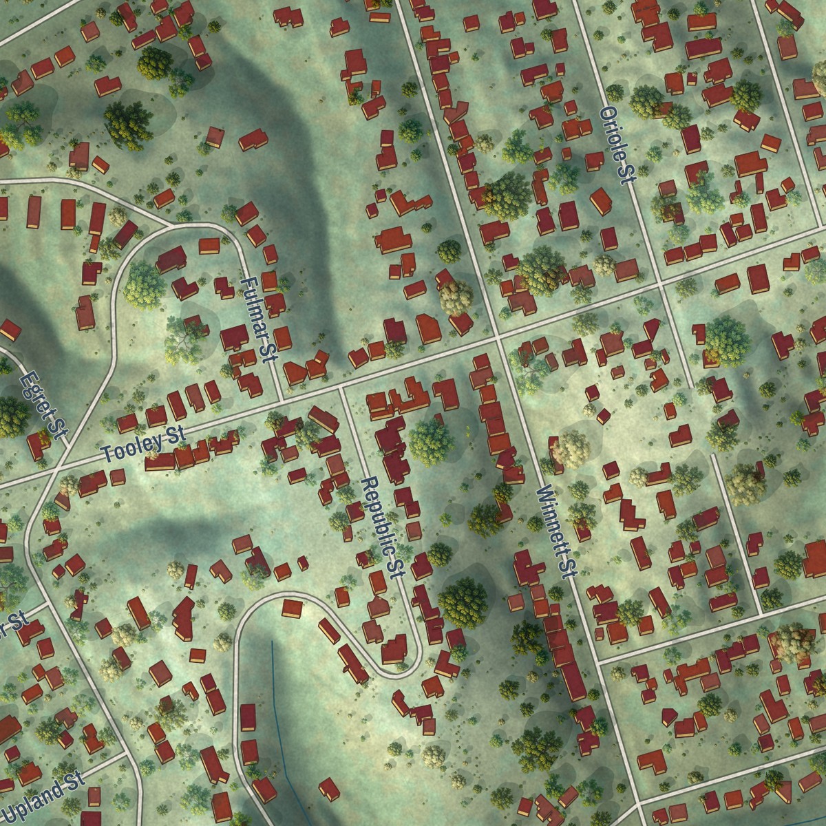 Second close-up of the map of Encanto, California print showing more streets and buildings