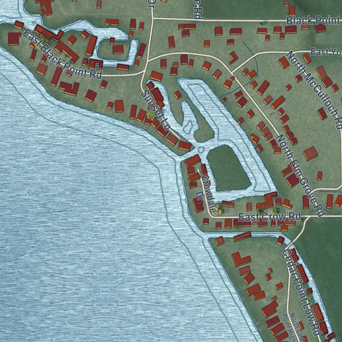 Second close-up of the map of Enchanted Hills, Indiana print showing more streets and buildings