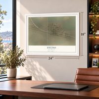 Encino, New Mexico map, 18 x 24 inch print in a white frame in a home office