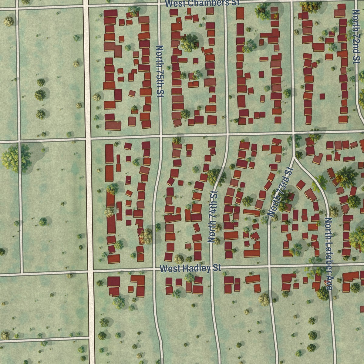 Second close-up of the map of Enderis Park, Wisconsin print showing more streets and buildings