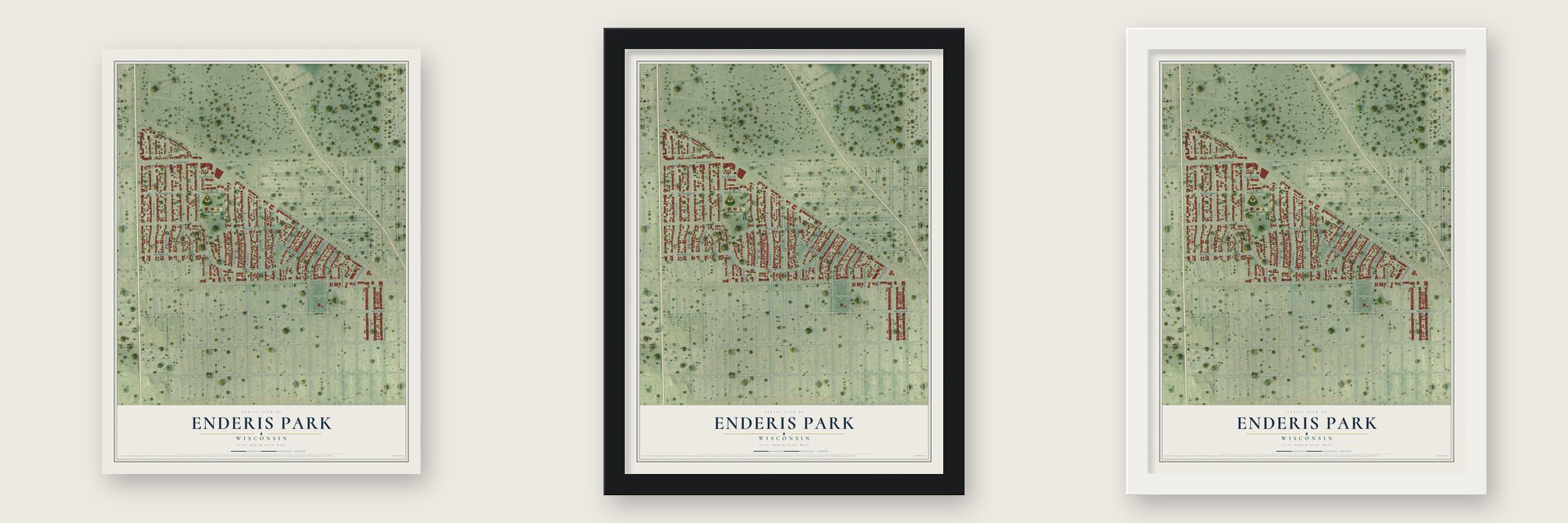Enderis Park, Wisconsin map unframed, in a black wood frame and in a white wood frame