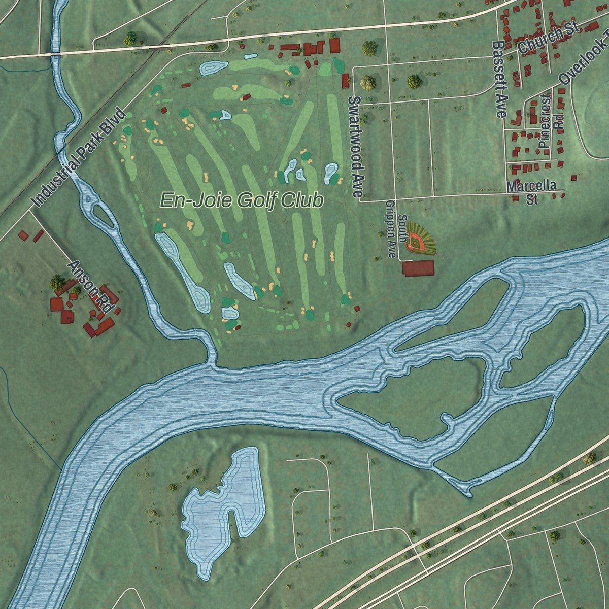Second close-up of the map of Endicott, New York print showing more streets and buildings