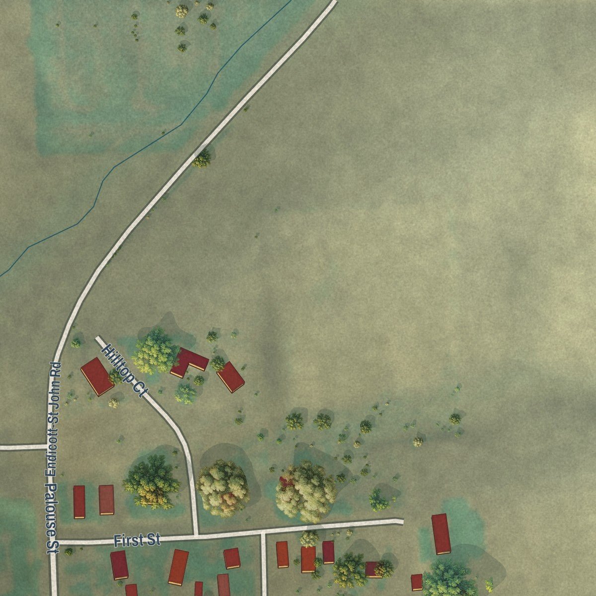 Second close-up of the map of Endicott, Washington print showing more streets and buildings