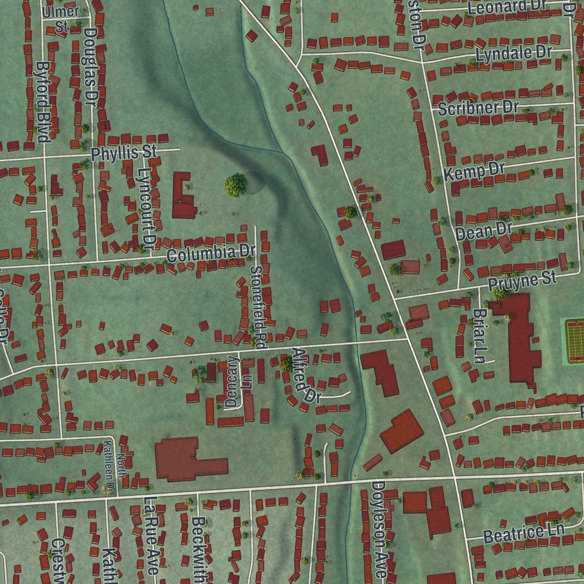 Second close-up of the map of Endwell, New York print showing more streets and buildings