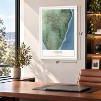 Enetai, Washington map, 18 x 24 inch print in a white frame in a home office