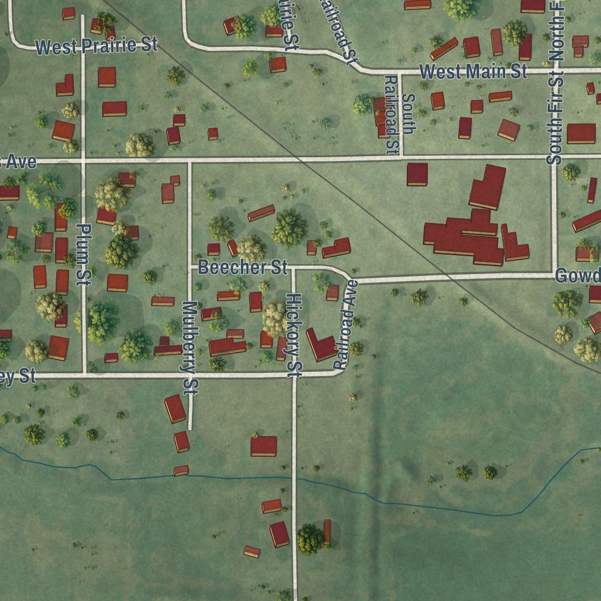 Second close-up of the map of Enfield, Illinois print showing more streets and buildings