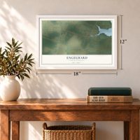 Engelhard, North Carolina map, 12 x 18 inch print in a white frame in an entryway