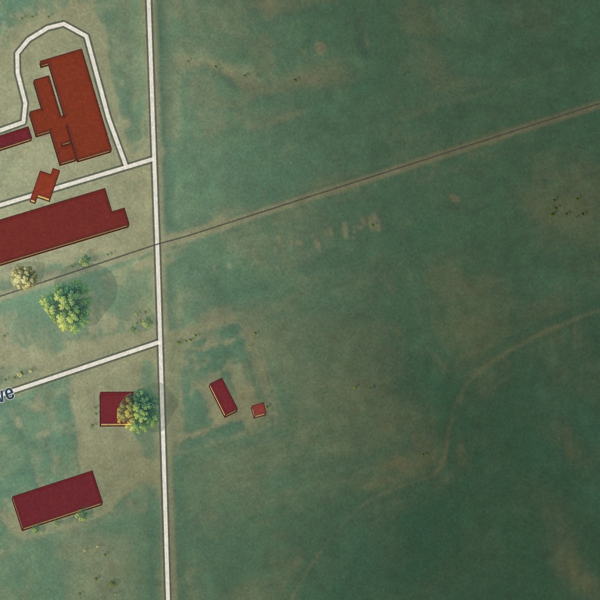 Second close-up of the map of Englevale, North Dakota print showing more streets and buildings