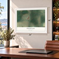 Englevale, North Dakota map, 18 x 24 inch print in a white frame in a home office