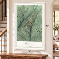 Enhaut, Pennsylvania map, 24 x 36 inch print in a white frame by a staircase