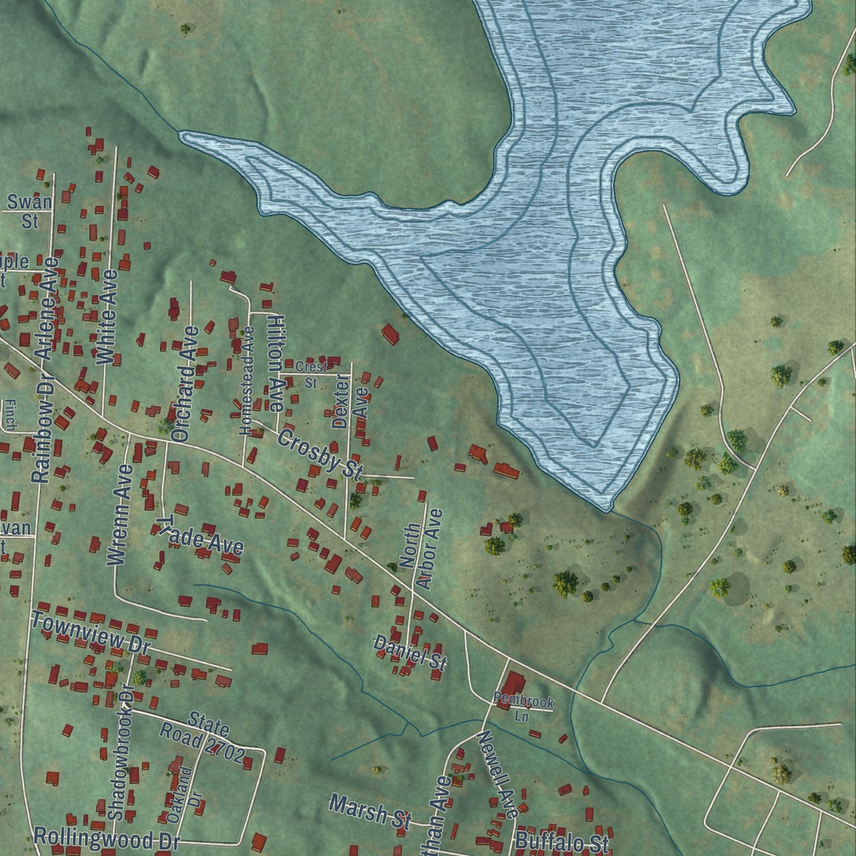 Second close-up of the map of Enochville, North Carolina print showing more streets and buildings
