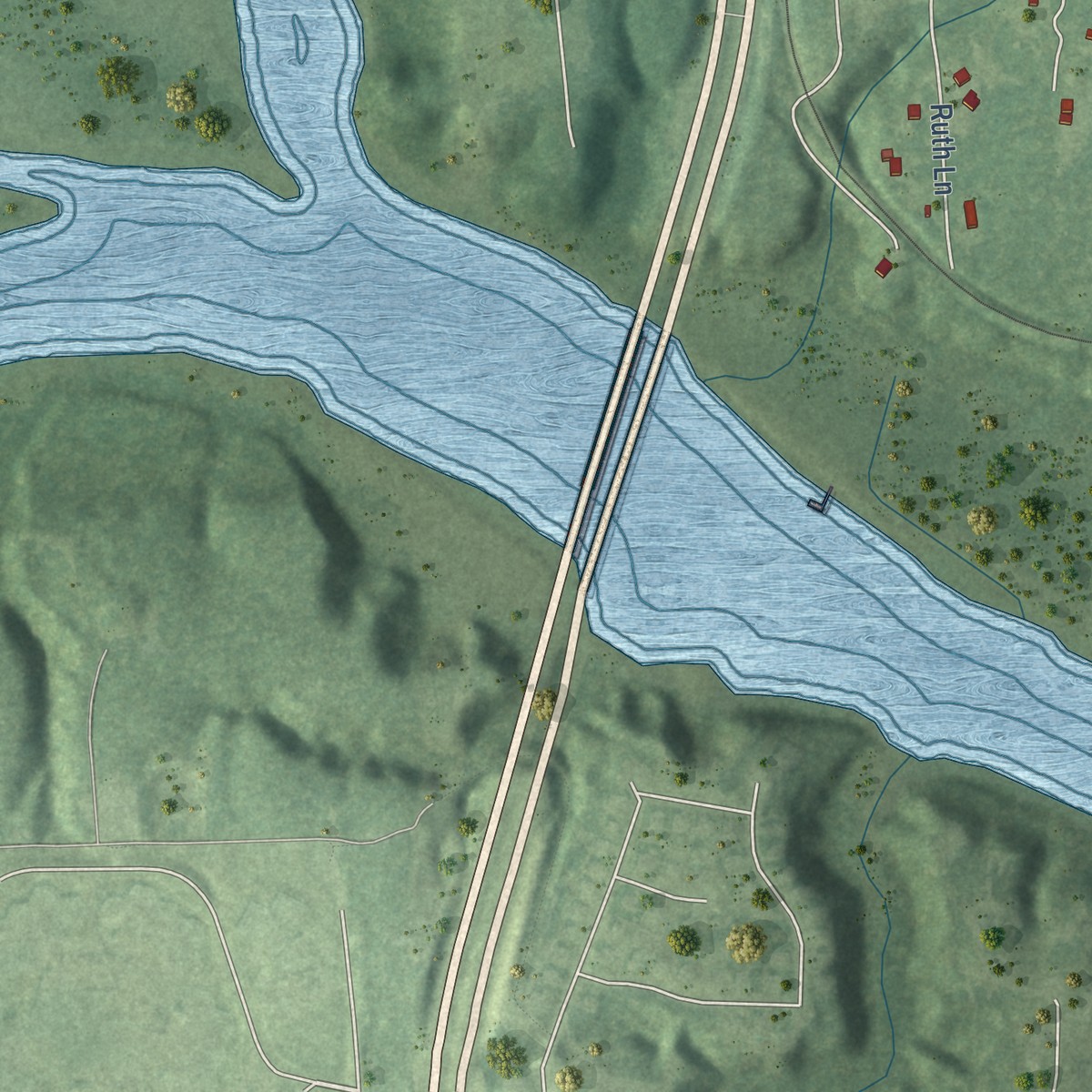 Second close-up of the map of Enon, Virginia print showing more streets and buildings