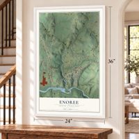 Enoree, South Carolina map, 24 x 36 inch print in a white frame by a staircase