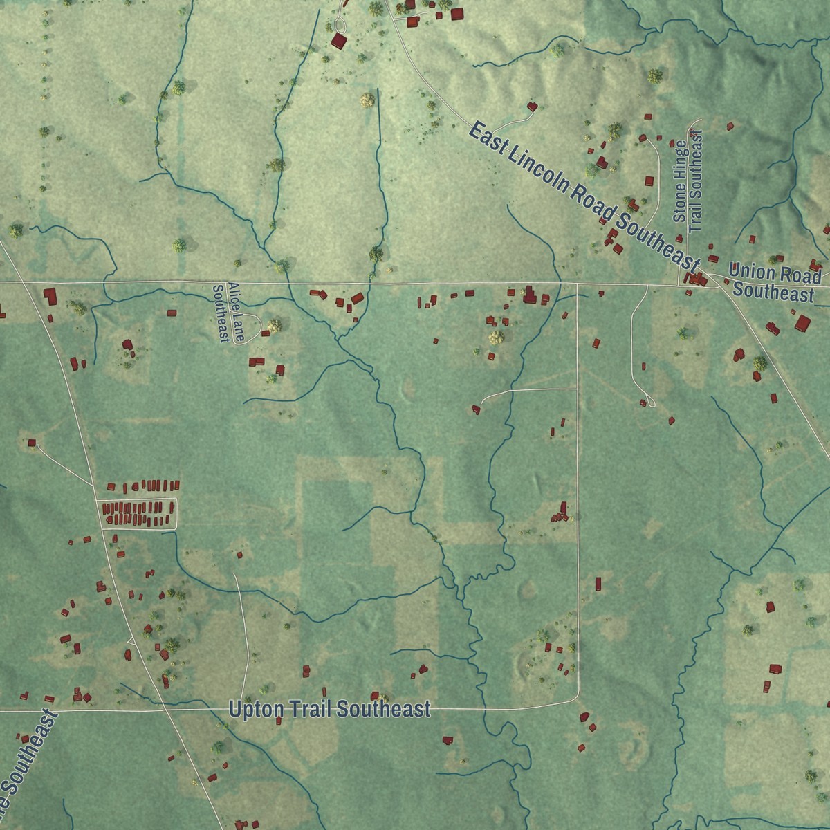 Second close-up of the map of Enterprise, Lincoln County, Mississippi print showing more streets and buildings