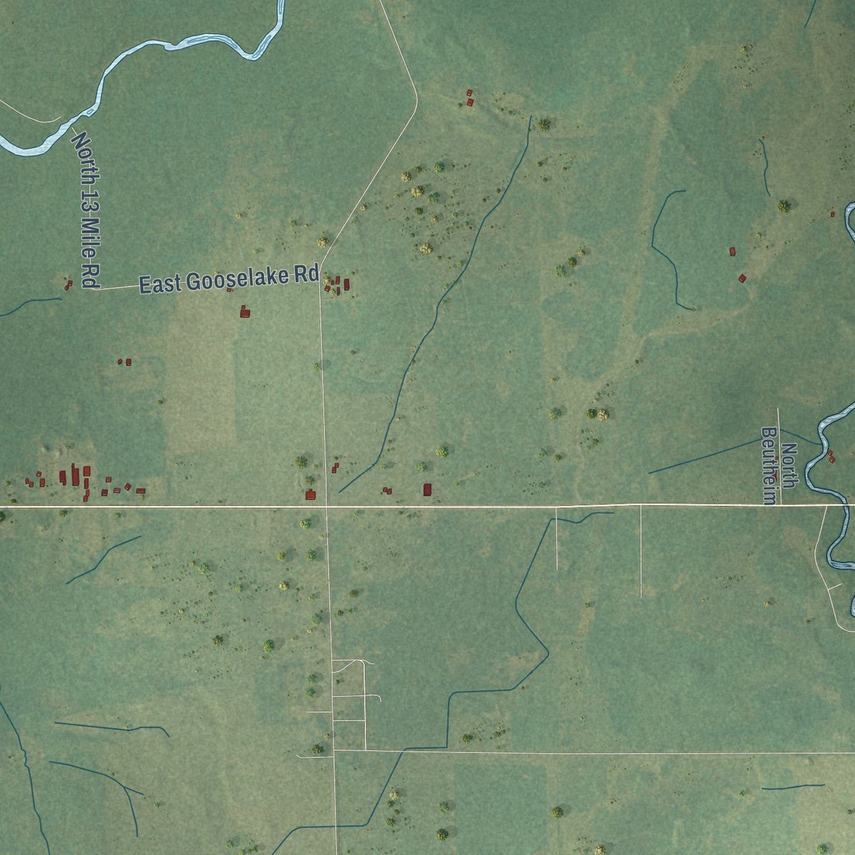 Second close-up of the map of Enterprise, Michigan print showing more streets and buildings
