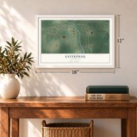 Enterprise, Mississippi map, 12 x 18 inch print in a white frame in an entryway