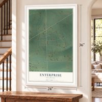 Enterprise, Oklahoma map, 24 x 36 inch print in a white frame by a staircase